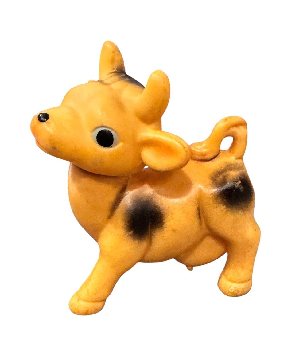 Vintage Brown Cow Rubber Squeak Toy - Made in Japan